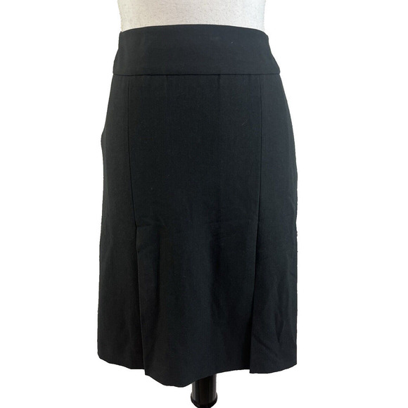 Ann Taylor Loft Skirt size 4 Classic Black Stretch Knee Pleated A Line Modest - Picture 1 of 8